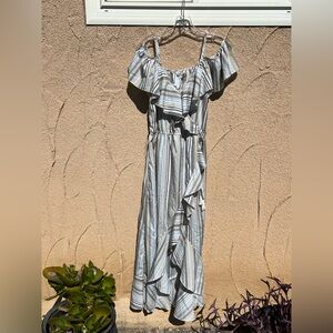 Blush Elegant Striped Off-Shoulder Dress